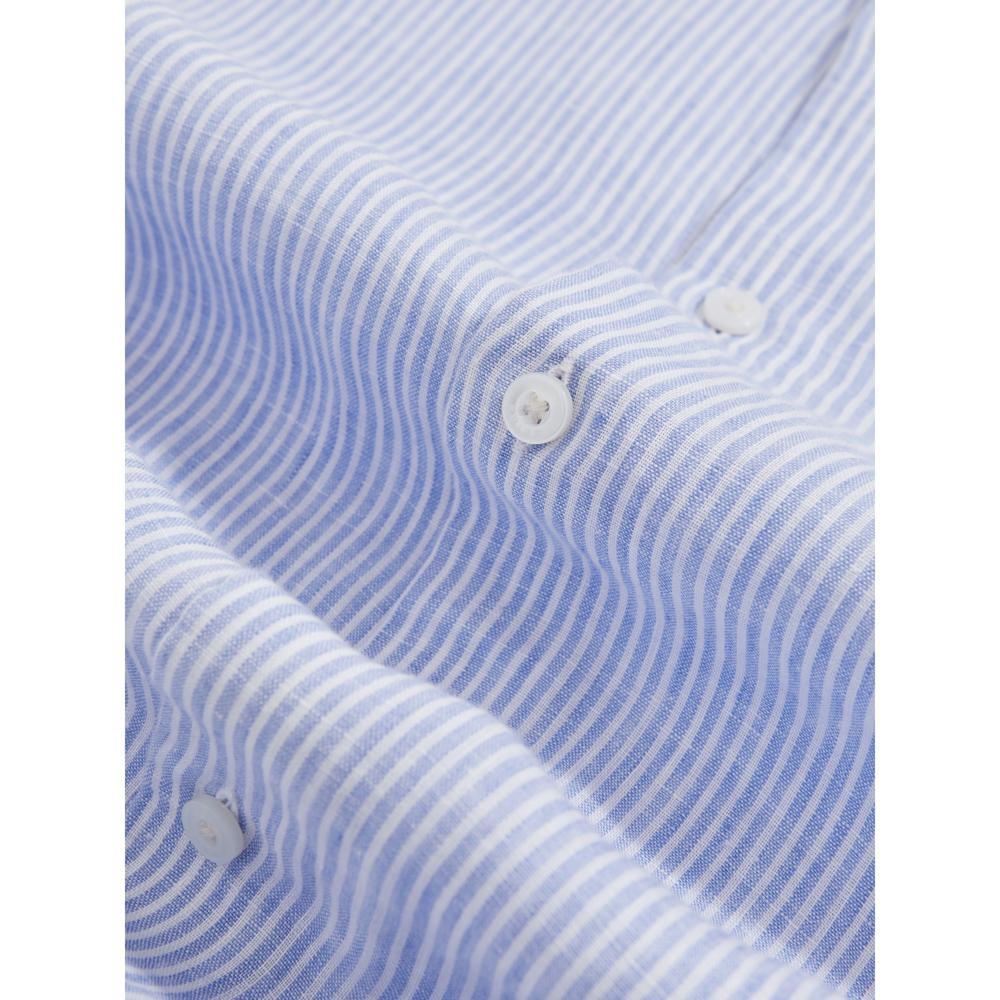 REISS Ruban Linen Soft Blue/White Striped Cutaway-Collar Shirt
